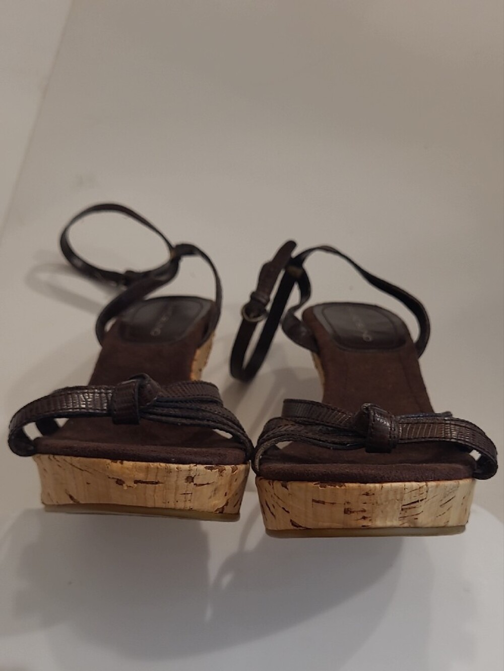 Bandolino Beaded Flower Accent Cork Wedge Sandals Bohemian Ankle Strap Heel Y2K - Picture 9 of 17